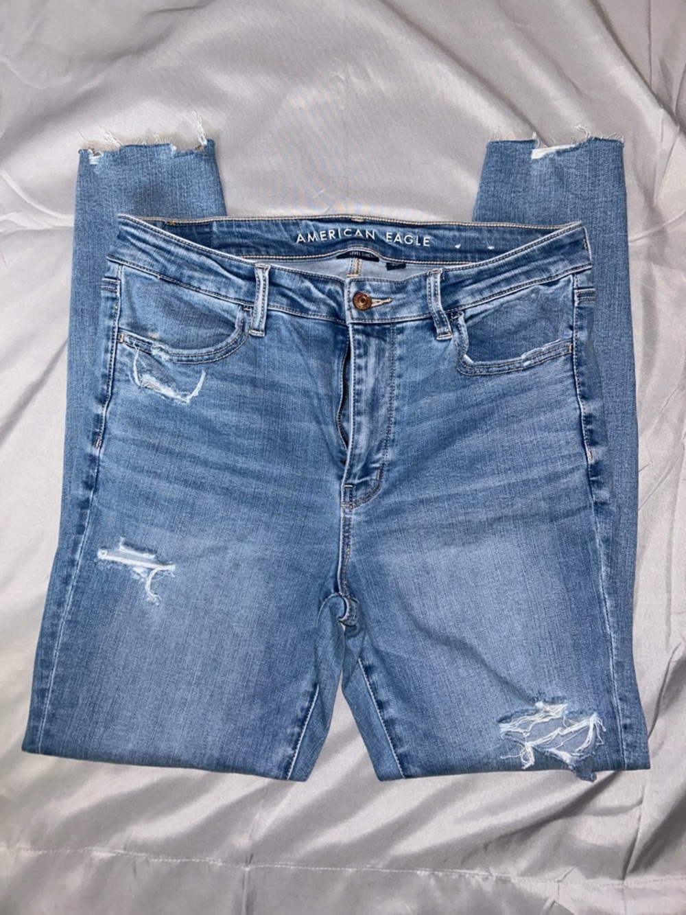 American Eagle Light Blue Ripped Skinny Jeans Next Level Stretch